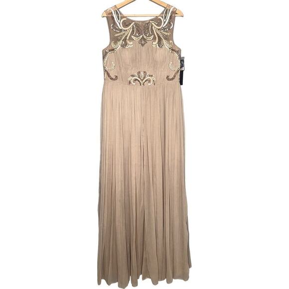 Aidan Mattox 54471920 Sequin Jewel Pleated Maxi Gown/Dress NWT Light Mink 12 - Picture 2 of 8